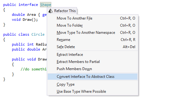 Refactorización de ReSharper para convertir una interfaz en una clase abstracta