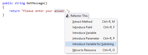Refactorización Introduce Variable (Introducir variable) para subcadena