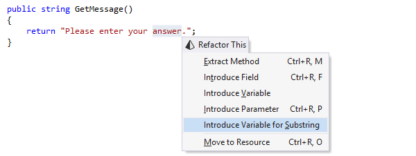 Рефакторинг Introduce Variable for Substring