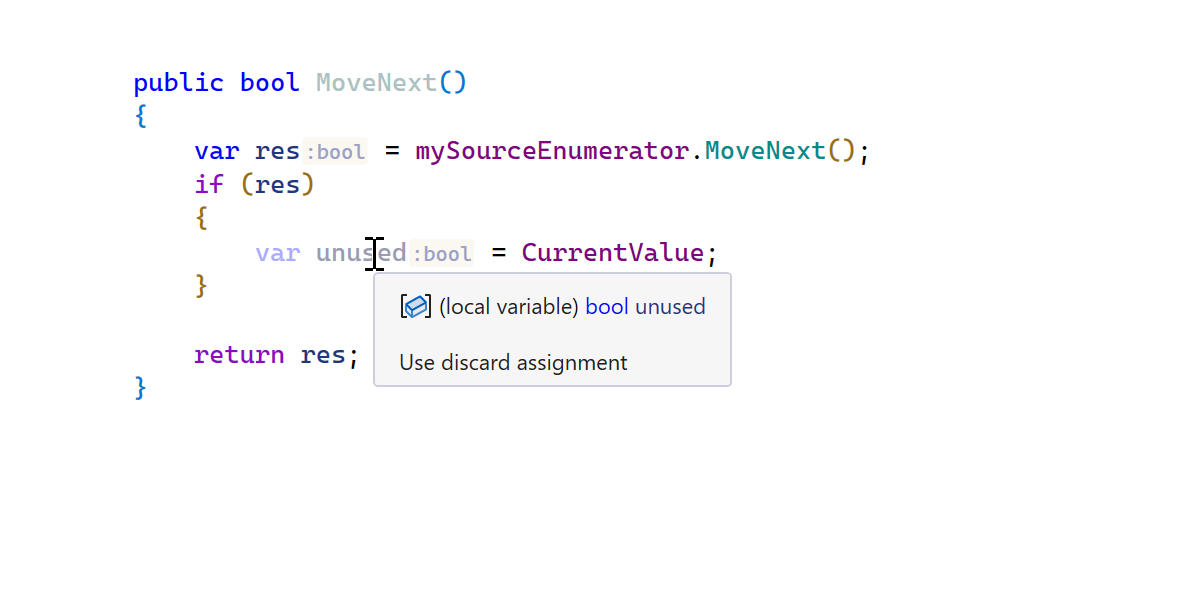 Bessere Unterstützung für verworfene Werte in C#