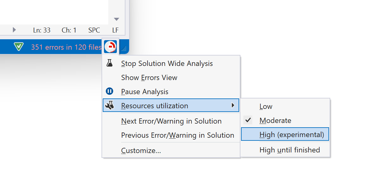 High resource utilization mode in Solution-Wide Analysis