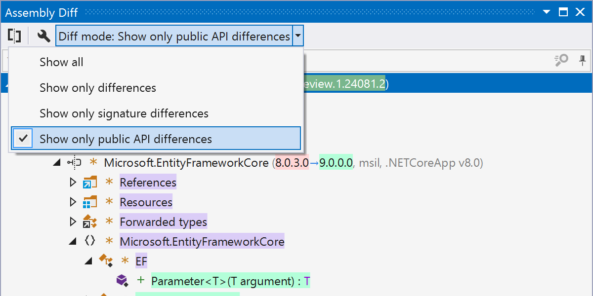 A new dedicated Assembly Diff tool window