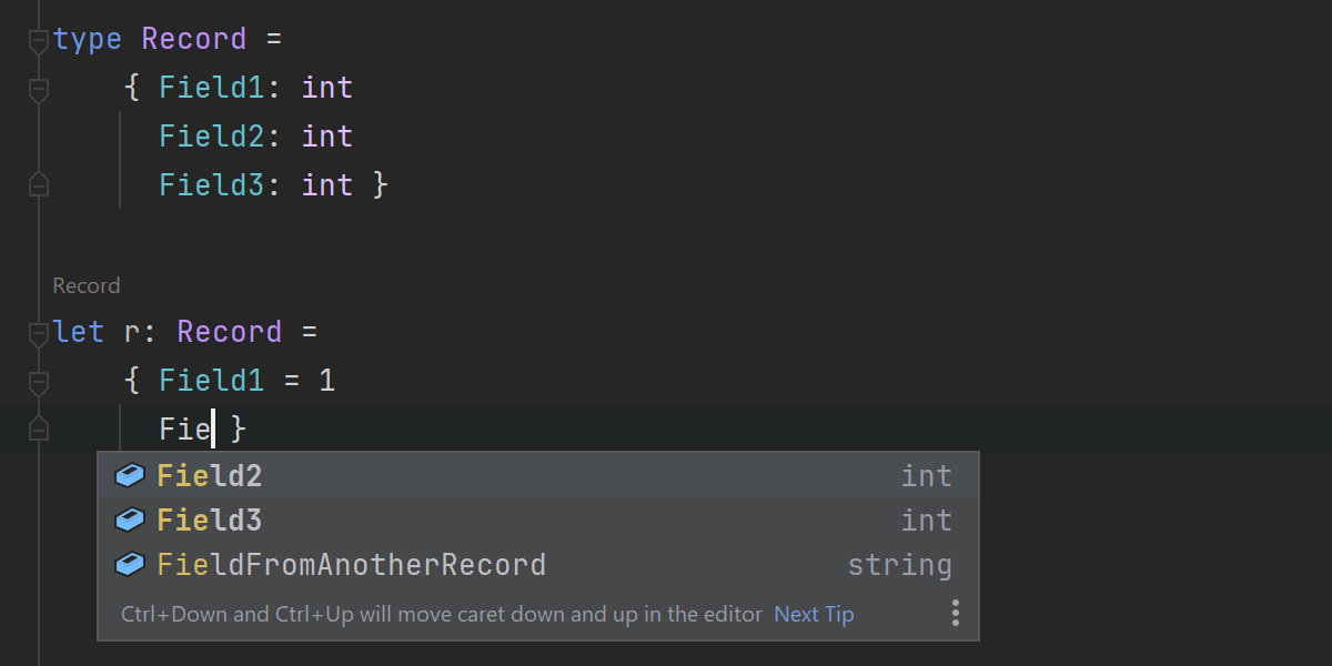 Code-Completion für record