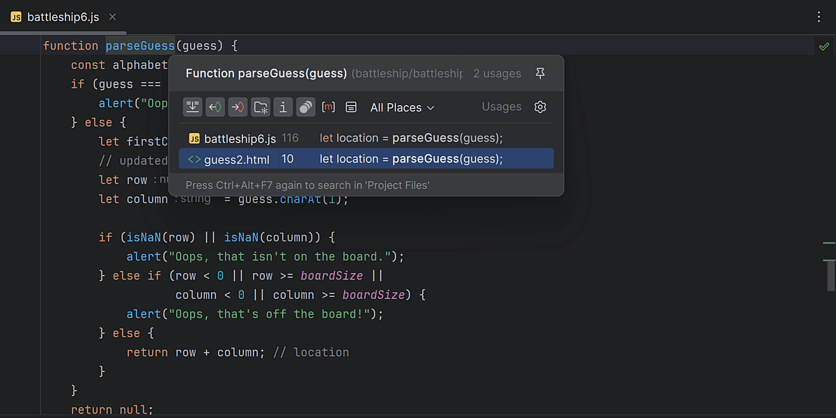 Navigation dans le code