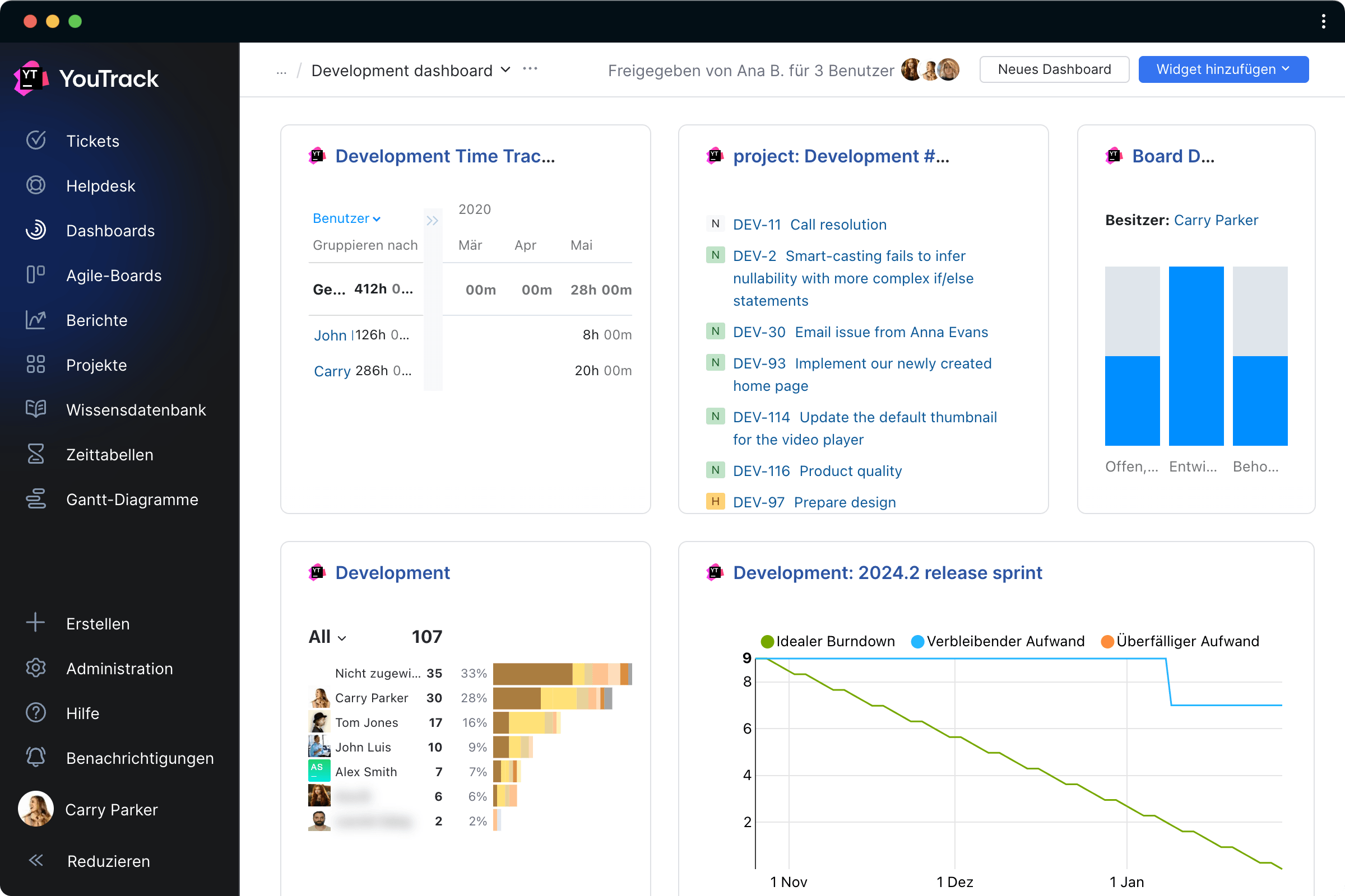 Entwicklungs-Dashboard