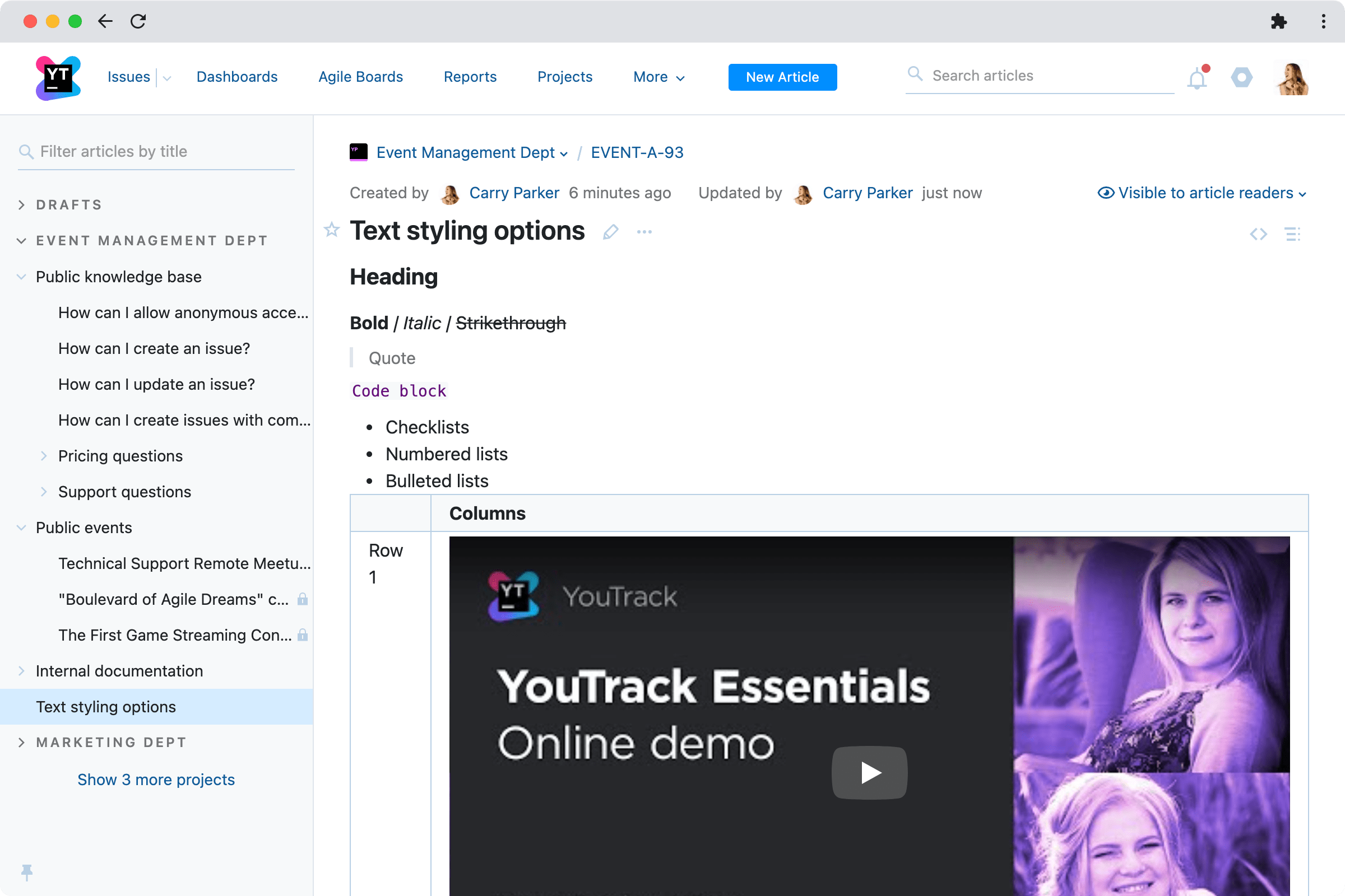 youtrack knowledge base