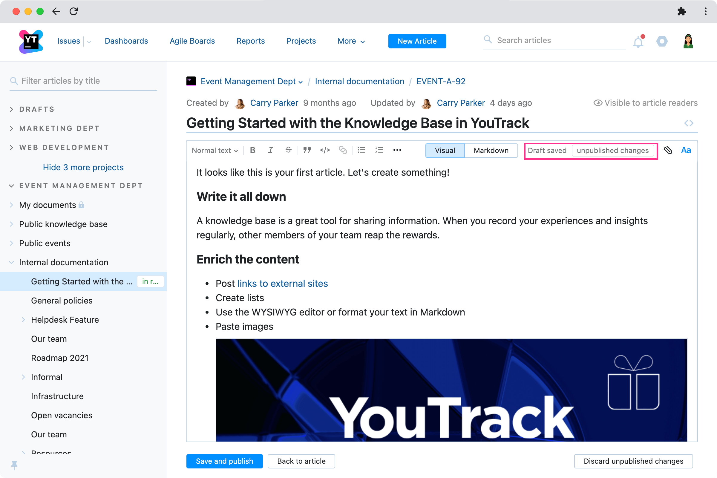 youtrack knowledge base