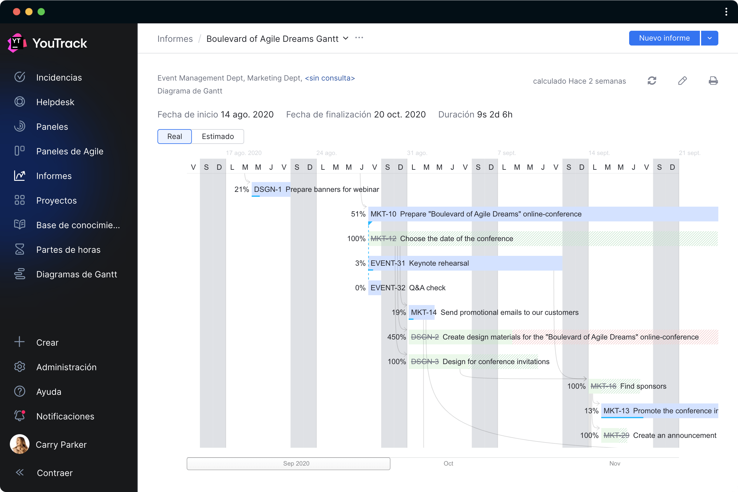 Visualice las dependencias de las tareas con diagramas de Gantt